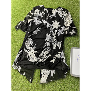 Design‎ Works Black Floral Rhinestone Accent Blouse Medium Fairy Fairy-core